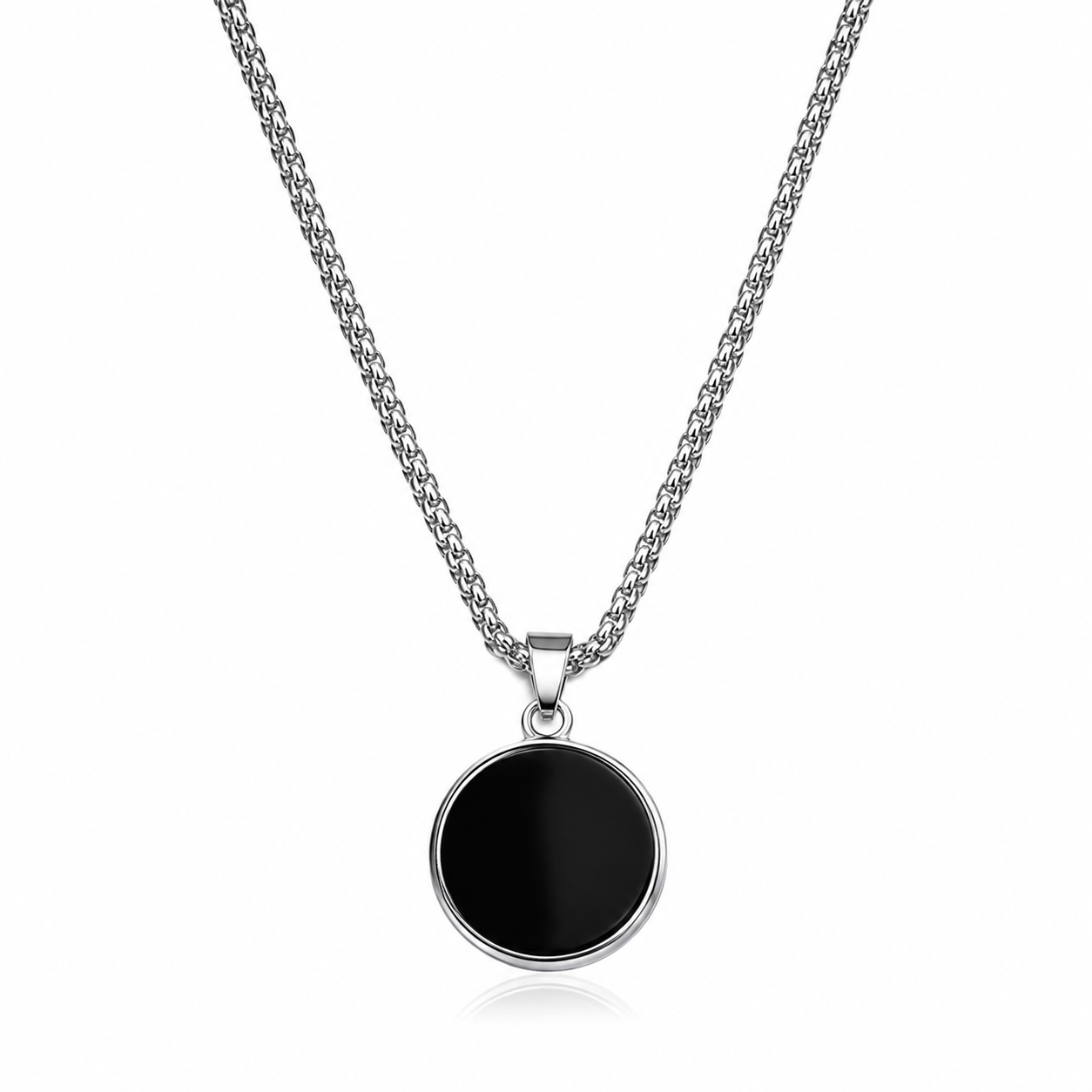 Men's Black Round Pendant Necklace