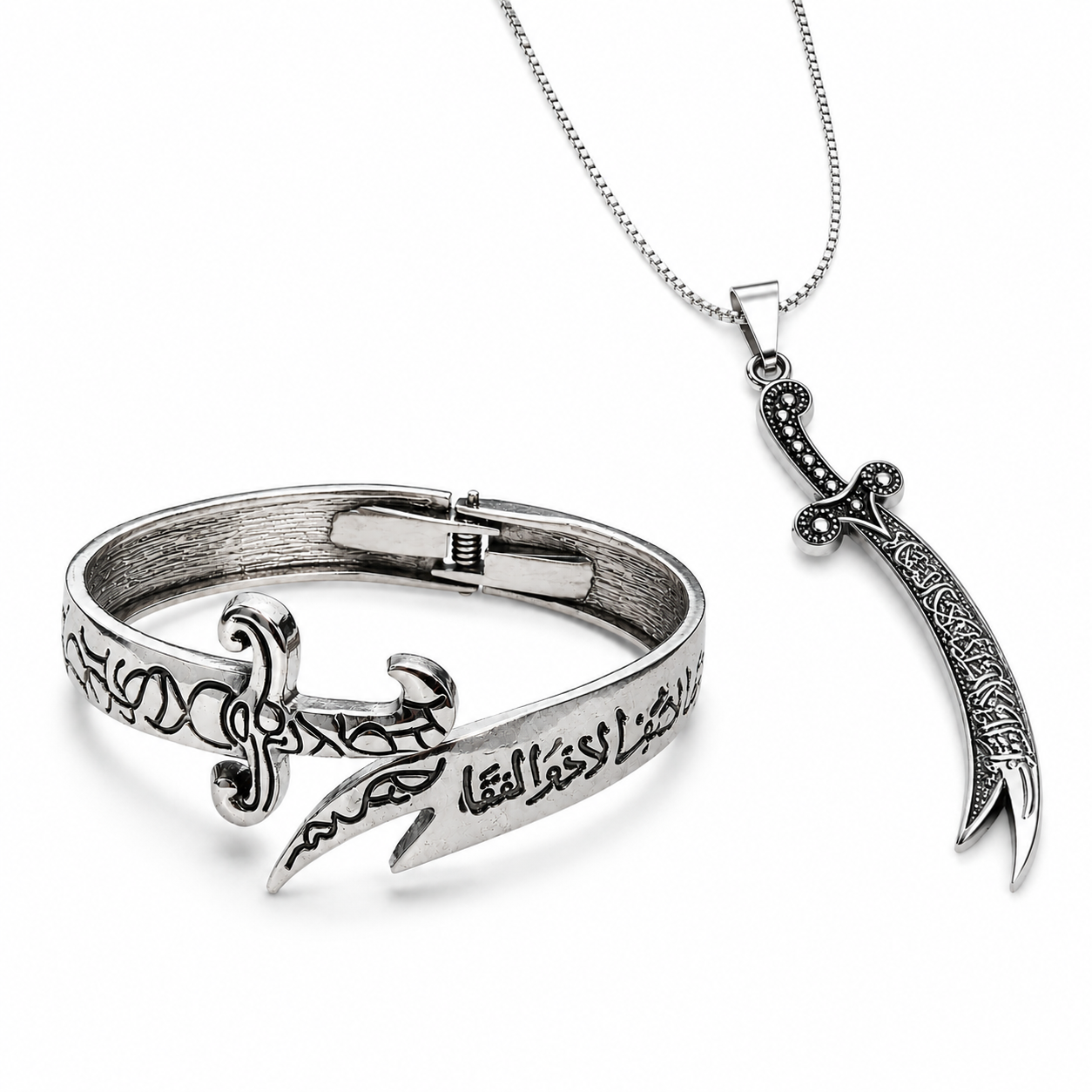 Silver Zulfiqar Premium Duo Offer – Bracelet + Pendant Necklace