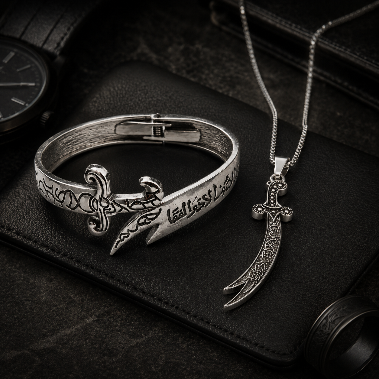 Silver Zulfiqar Premium Duo Offer – Bracelet + Pendant Necklace