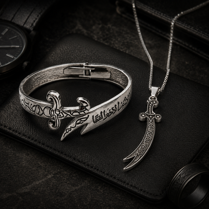 Silver Zulfiqar Premium Duo Offer – Bracelet + Pendant Necklace