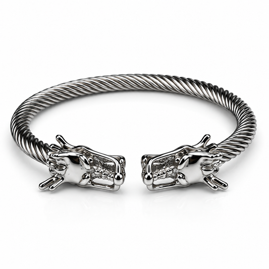 Men’s Stainless Steel Dragon Head Bracelet – Black & Silver