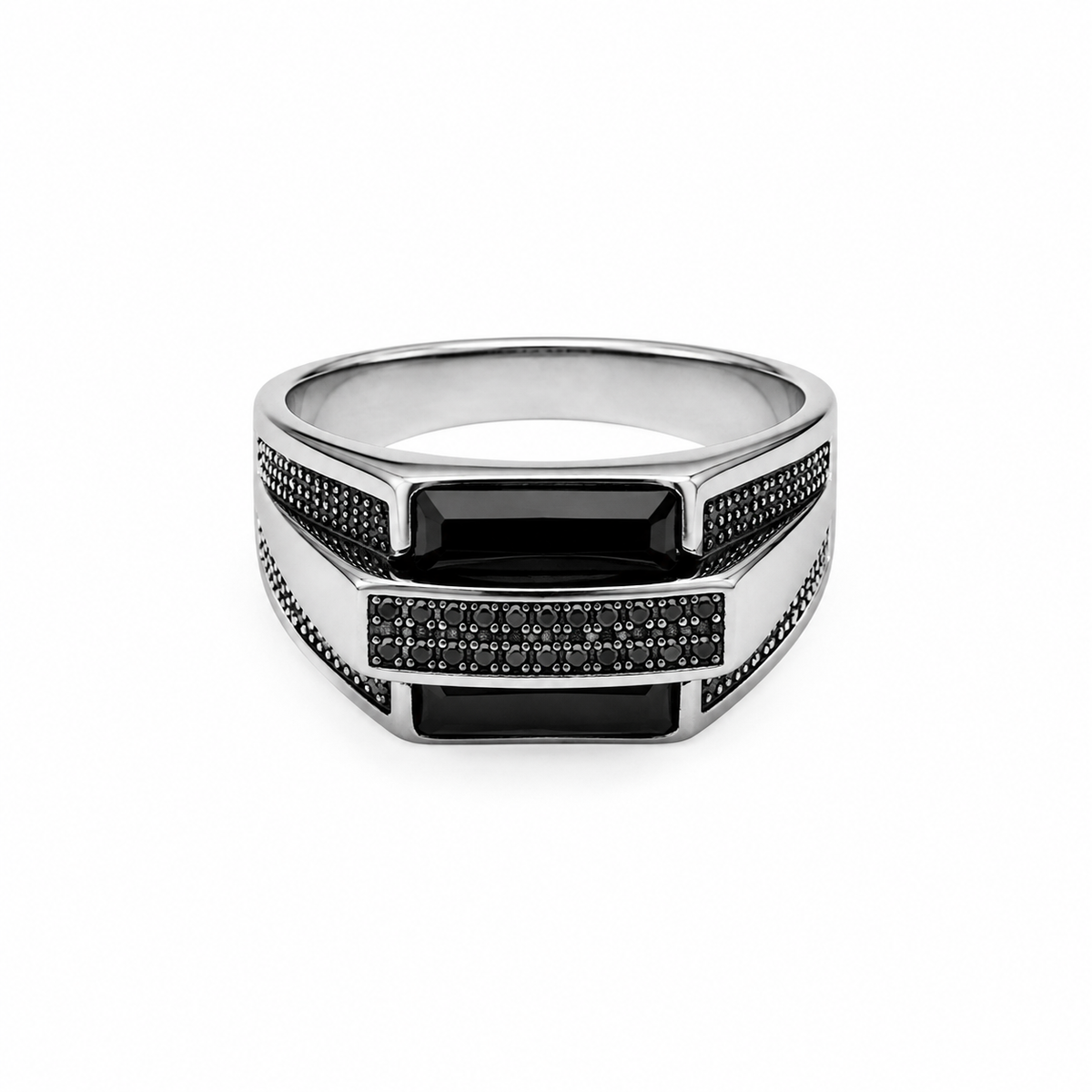 Men’s Black & Silver Geometric Signet Ring