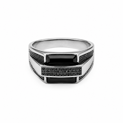 Men’s Black & Silver Geometric Signet Ring