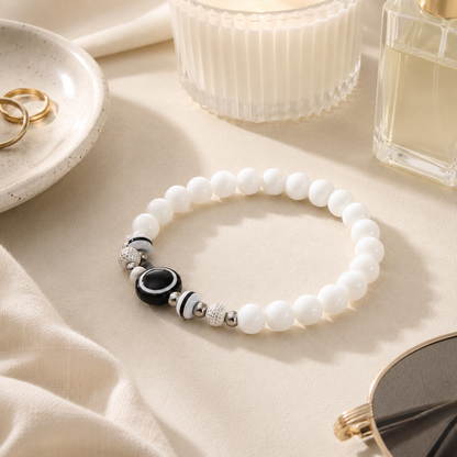 White Beaded Evil Eye Bracelet