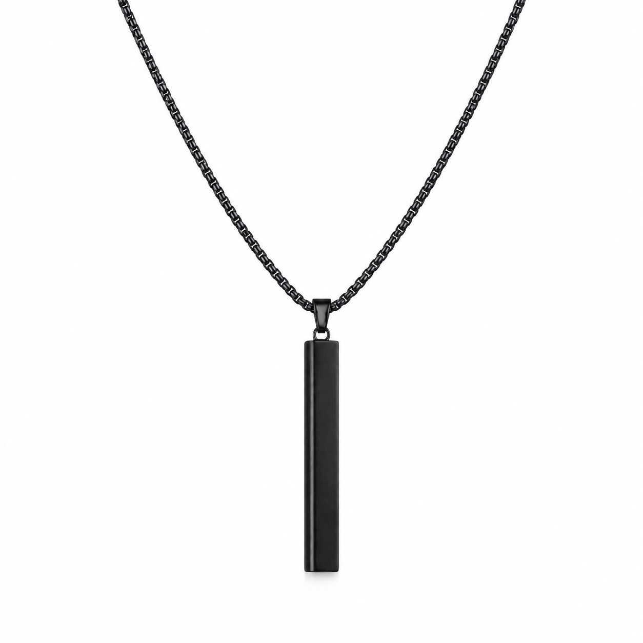 Black Bar Pendant Necklace – Stainless Steel Chain Necklace