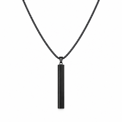 Black Bar Pendant Necklace – Stainless Steel Chain Necklace
