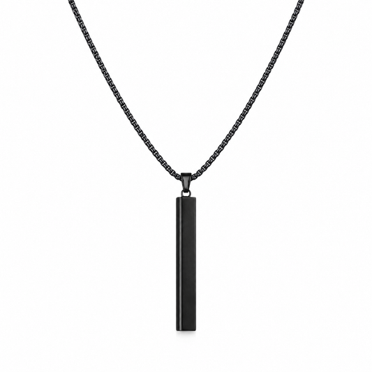 Black Bar Pendant Necklace – Stainless Steel Chain Necklace
