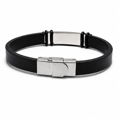 Minimalist Black Leather Wrist Band with Magnetic Clasp