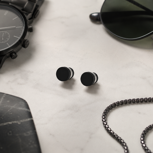 Black Magnetic Ear Studs for Men – No Piercing Round Stud Earrings