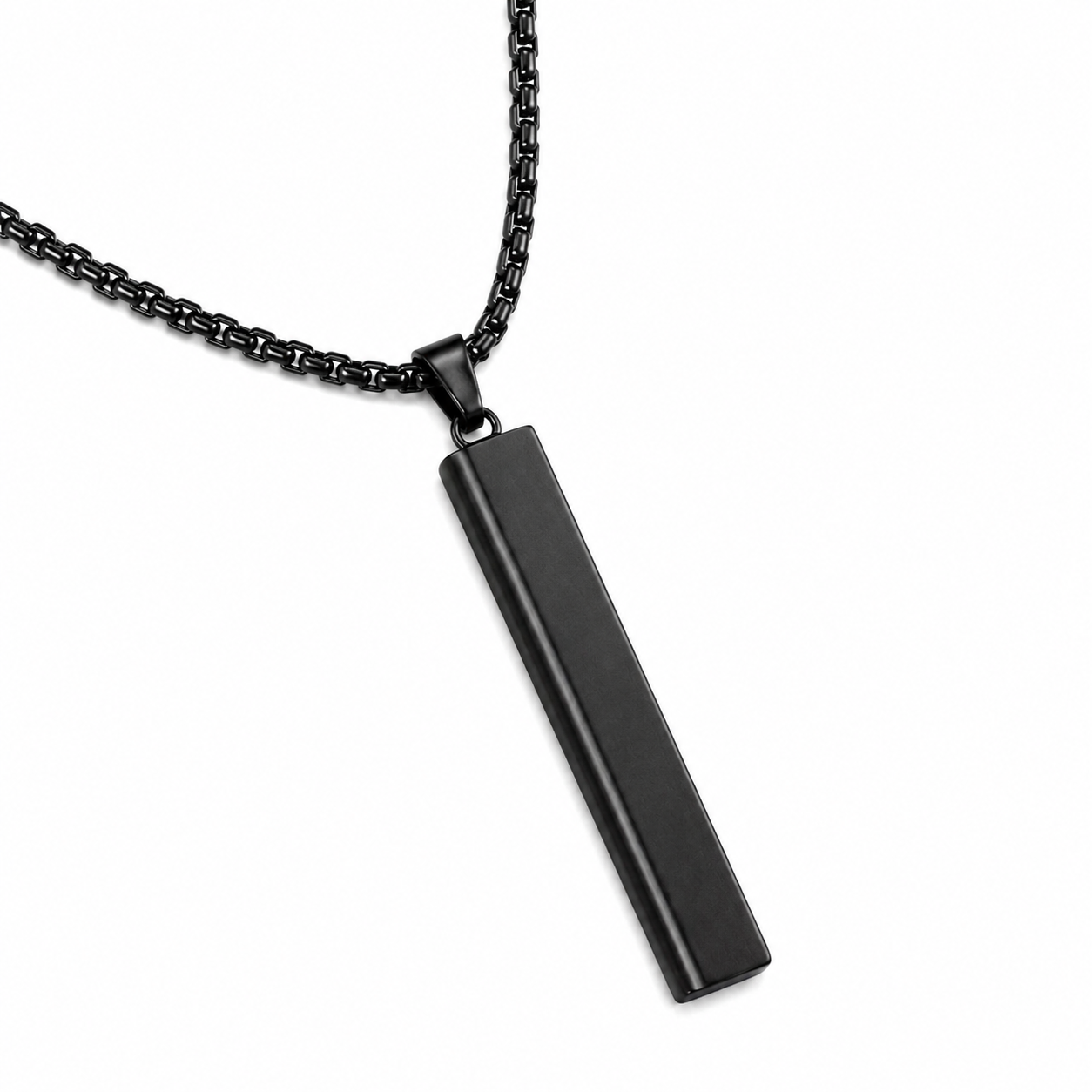 Black Bar Pendant Necklace – Stainless Steel Chain Necklace