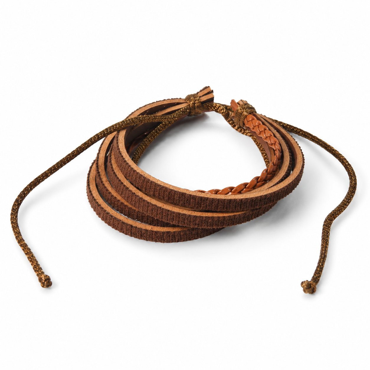 Brown Braided Leather + Black Beaded Bracelet