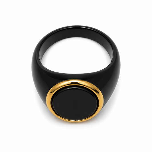 Black & Gold Signet Ring – Round Face Statement Ring