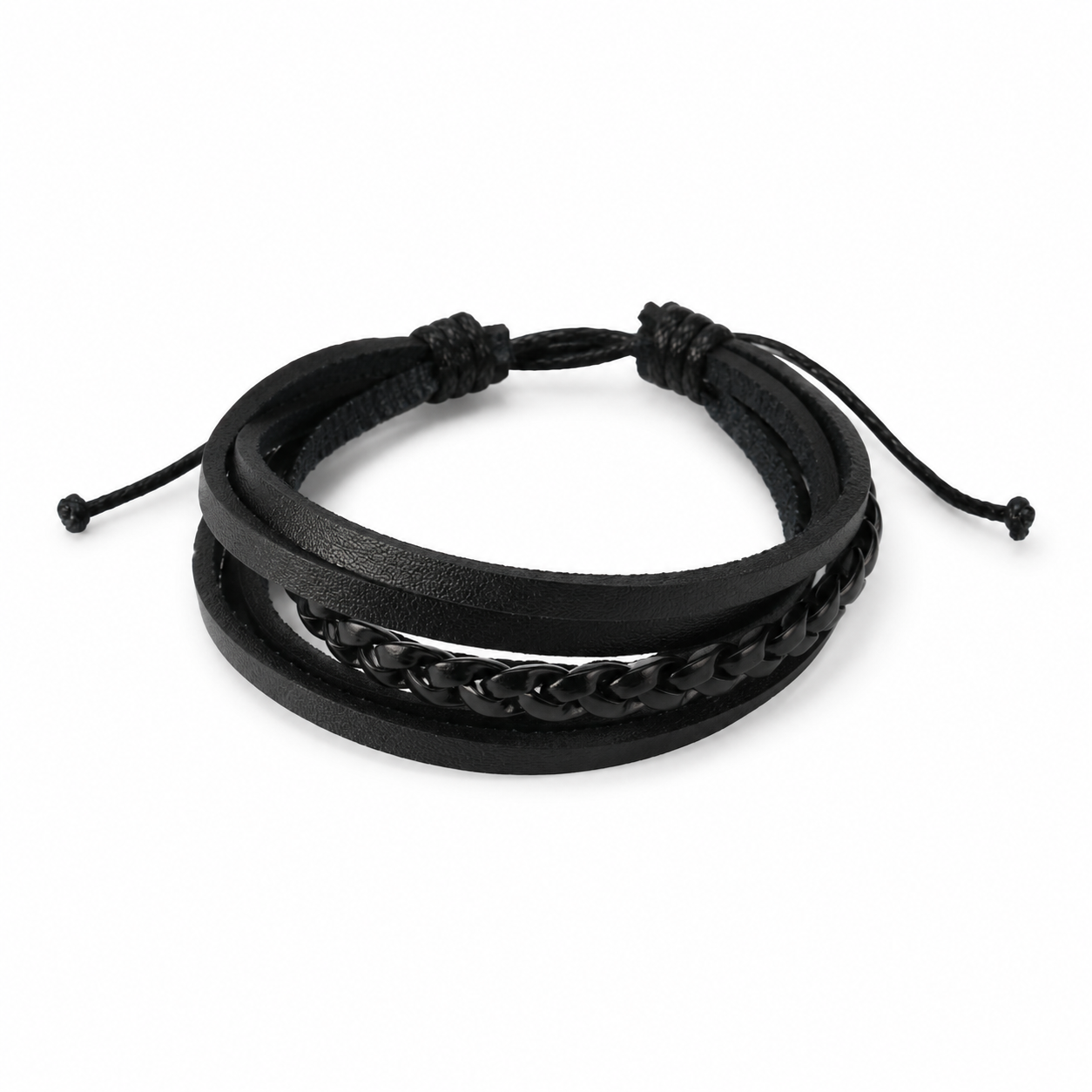 Black Braided Leather Wrap Bracelet