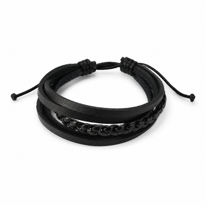 Black Braided Leather Wrap Bracelet