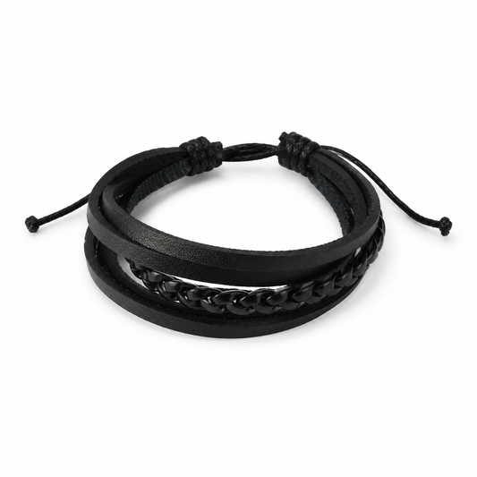Black Braided Leather Wrap Bracelet