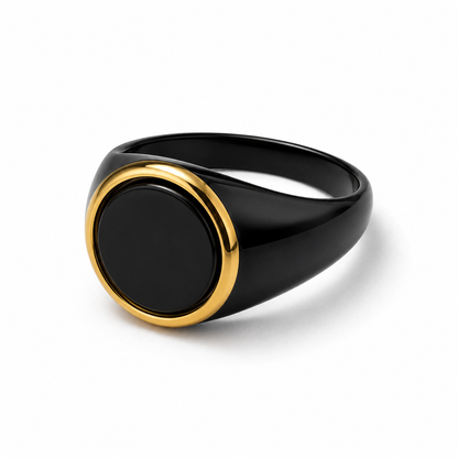 Black & Gold Signet Ring – Round Face Statement Ring