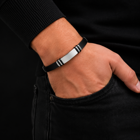 Minimalist Black Leather Wrist Band with Magnetic Clasp