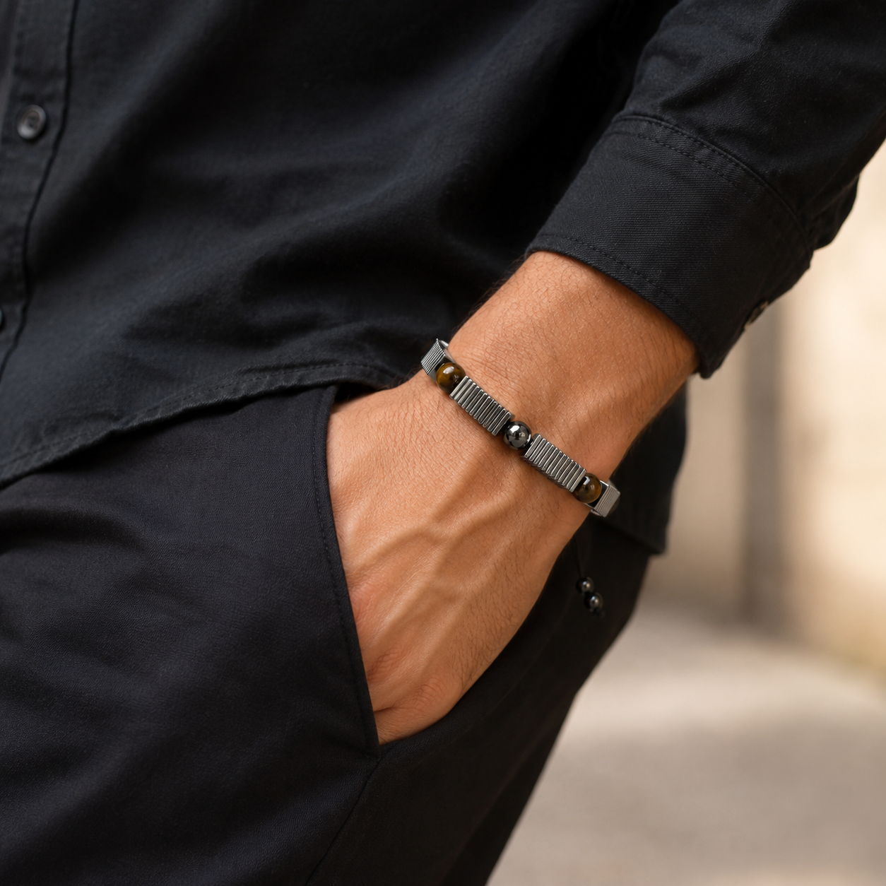 Men’s Stainless Steel Tiger Eye Bracelet