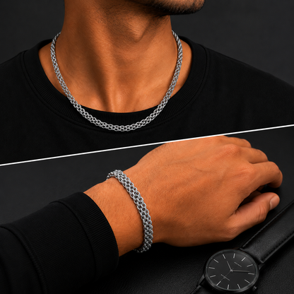 Matching stainless steel necklace and bracelet for men