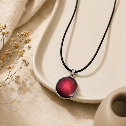 Red Stone Pendant Necklace with Black Cord