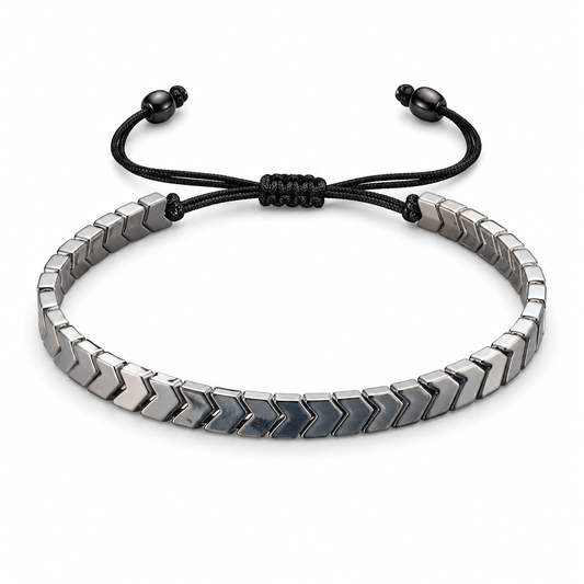 Silver Chevron Bracelet – Adjustable Stainless Steel Cord Bracelet