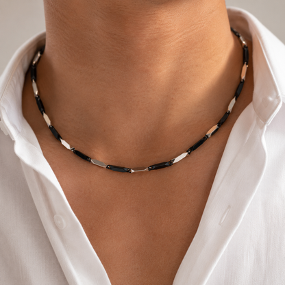 Black & Silver Chain + Black Beaded Bracelet