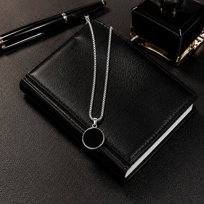 Men's Black Round Pendant Necklace
