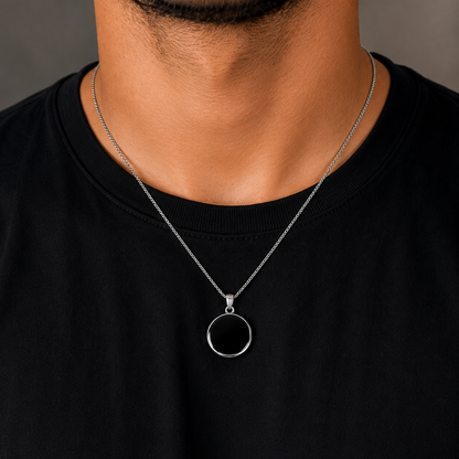 Men's Black Round Pendant Necklace