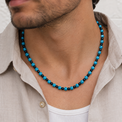 Turquoise Beaded Necklace – Black & Blue Bead Chain