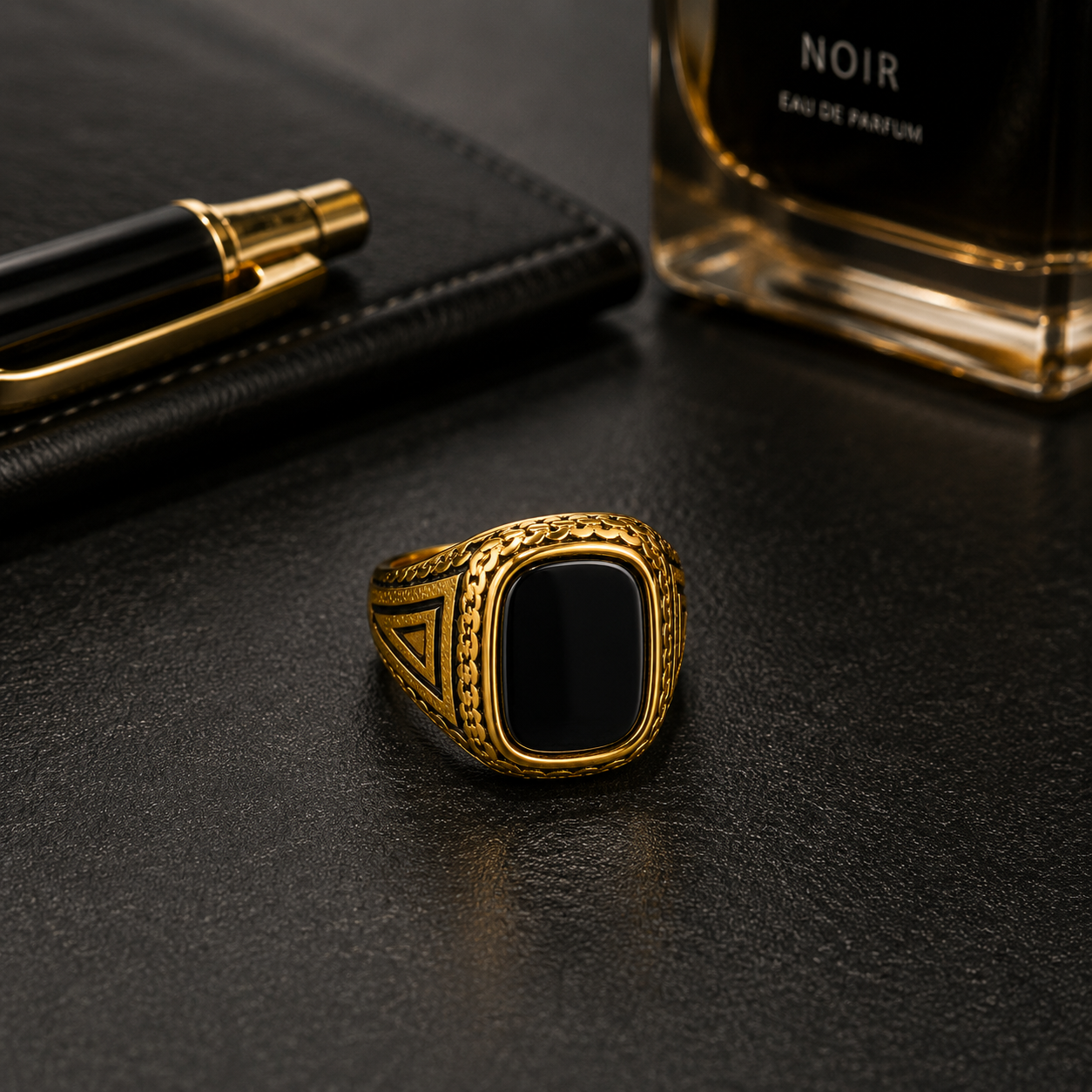 Men's Imperial Obsidian Signet Ring – Gold Stainless Steel