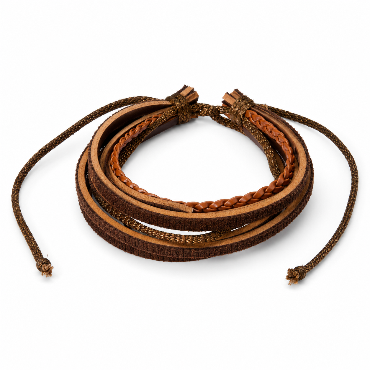 Brown Braided Leather Wrap Bracelet