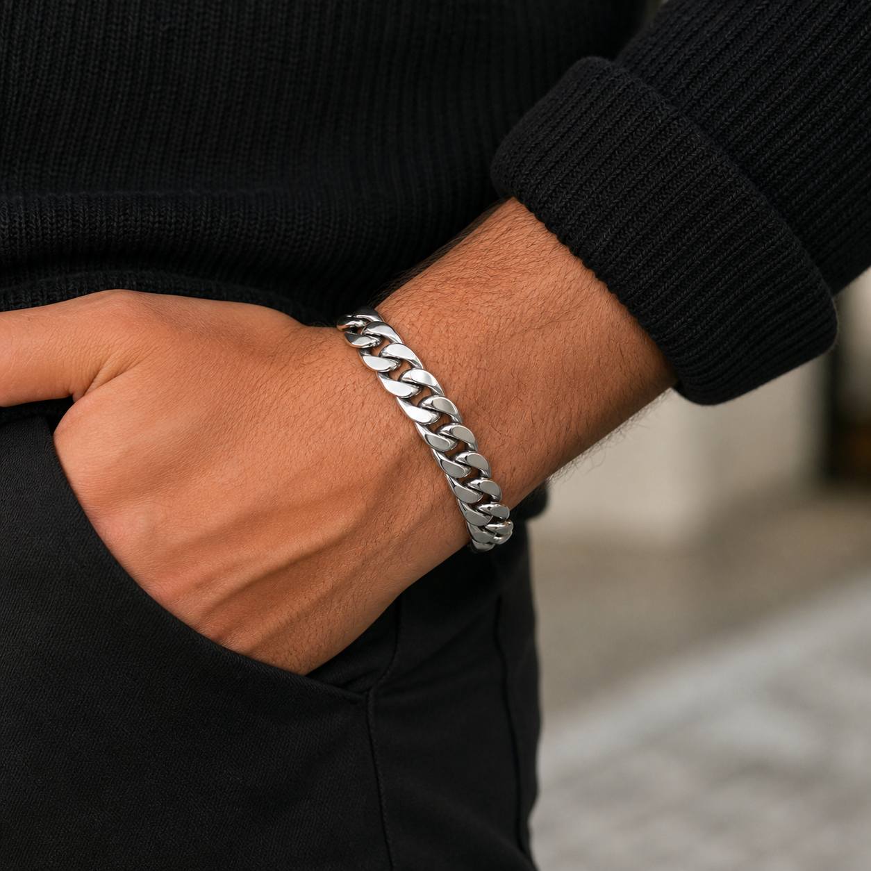 Silver Cuban Link Bracelet – Stainless Steel Chain Bracelet