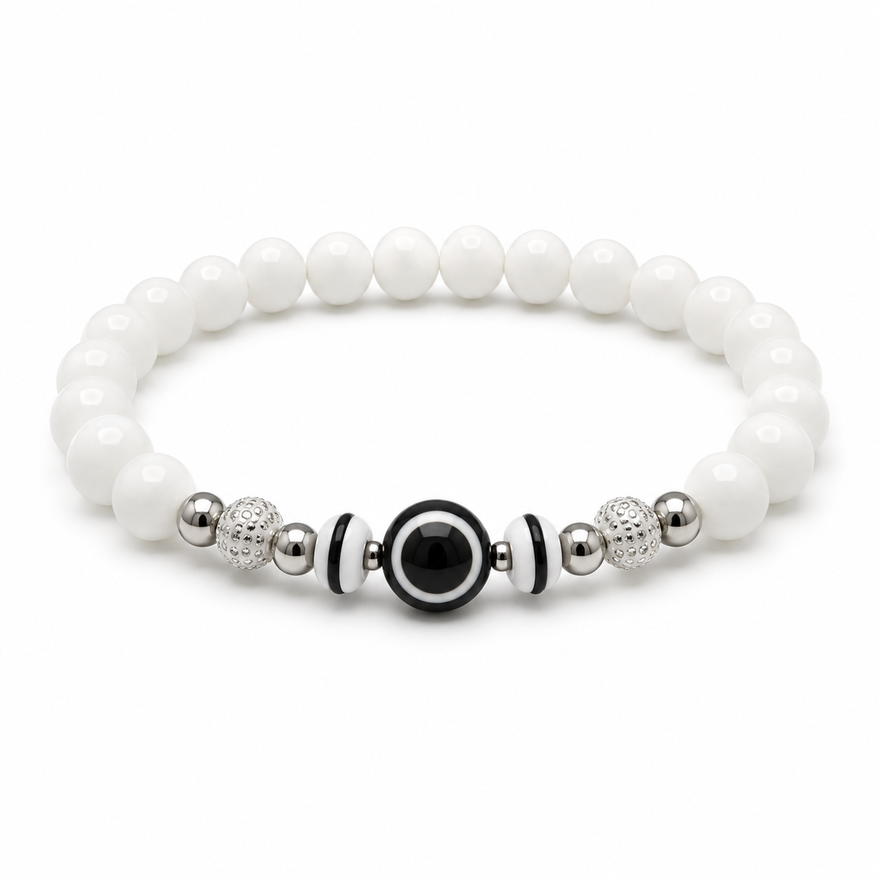 White Beaded Evil Eye Bracelet