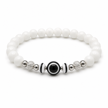 White Beaded Evil Eye Bracelet