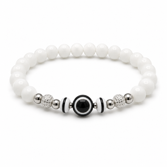 White Beaded Evil Eye Bracelet