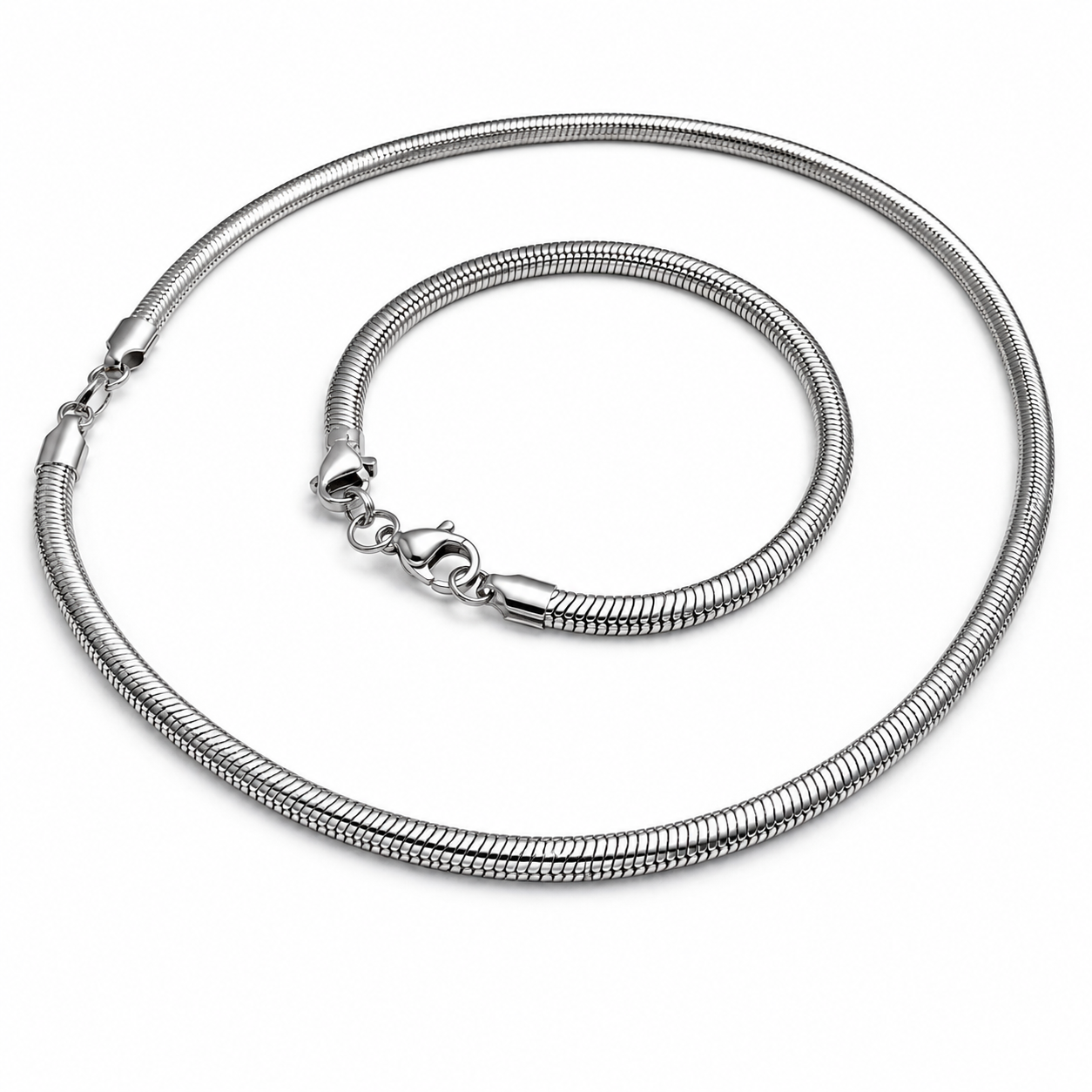 Men's Stainless Steel Snake Chain Set – Bracelet & Necklace Combo