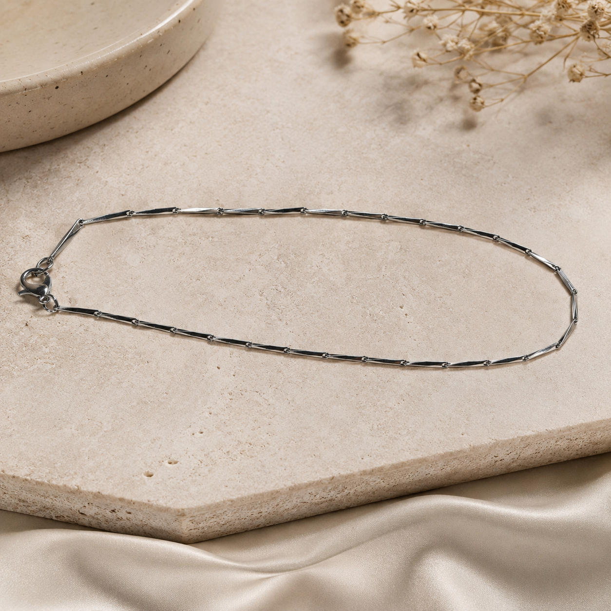 Silver Stainless Steel Bar Link Neck Chain – Minimalist Polished Necklace