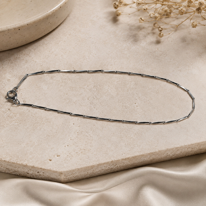 Silver Stainless Steel Bar Link Neck Chain – Minimalist Polished Necklace