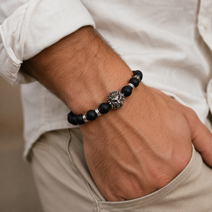 Black Beaded Lion Bracelet