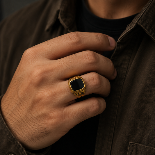 Men's Imperial Obsidian Signet Ring – Gold Stainless Steel