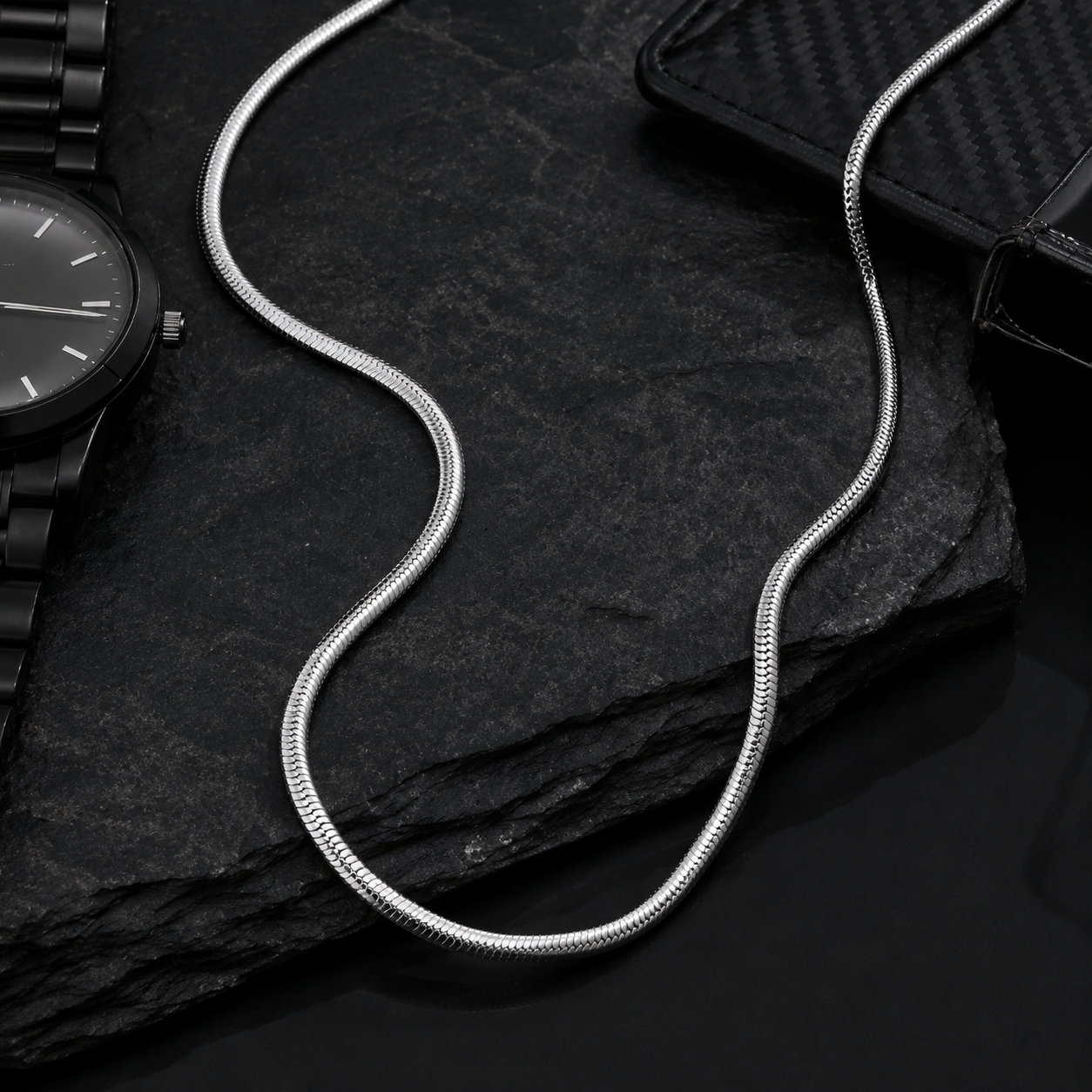 Men's Silver Stainless Steel Snake Chain Necklace