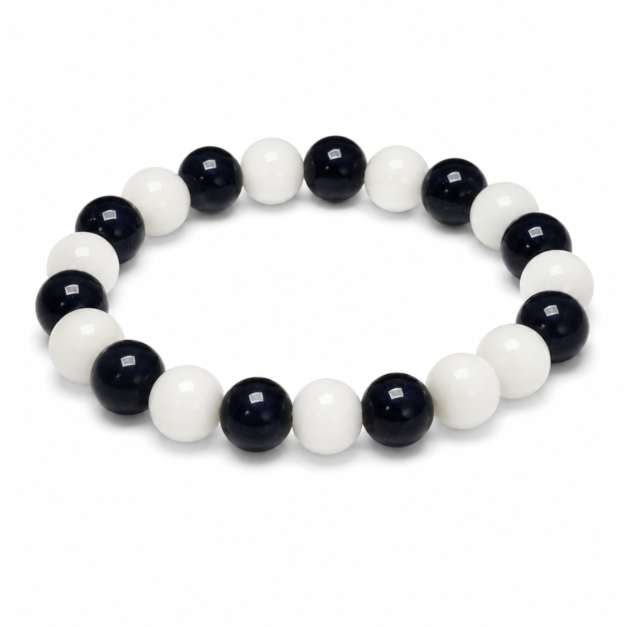 Black and White Beaded Bracelet – Glossy Round Beads
