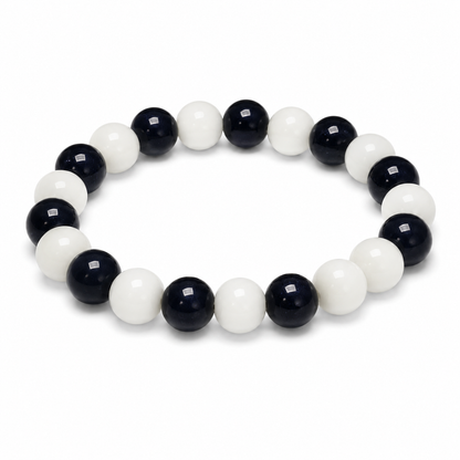 Black and White Beaded Bracelet – Glossy Round Beads