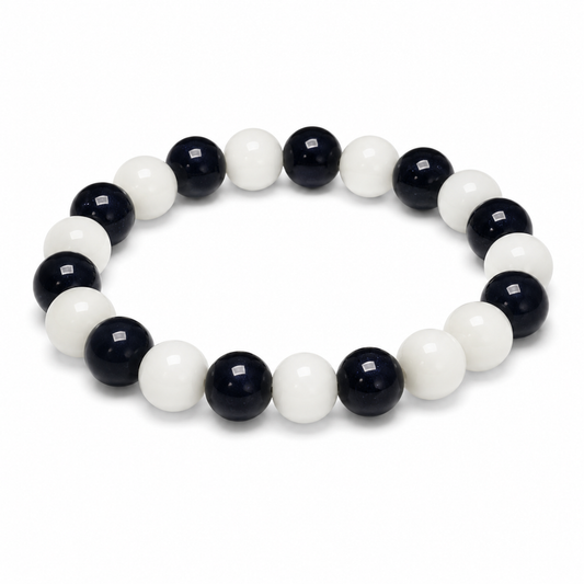 Black and White Beaded Bracelet – Glossy Round Beads