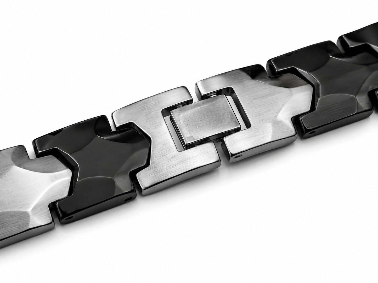 Men's Black & Silver Marble Stone Link Bracelet