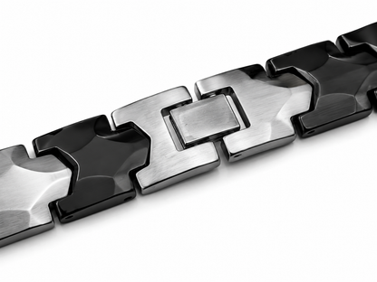 Men's Black & Silver Marble Stone Link Bracelet