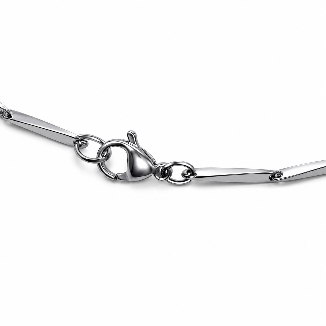 Silver Stainless Steel Bar Link Neck Chain – Minimalist Polished Necklace