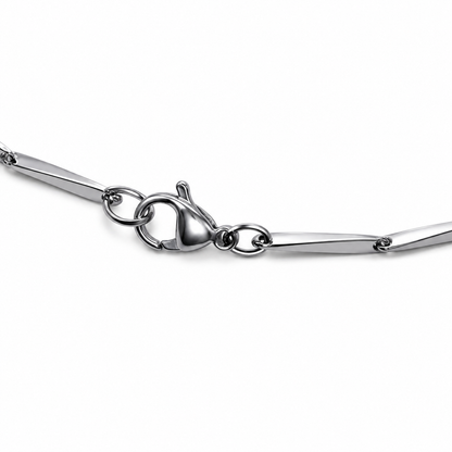 Silver Stainless Steel Bar Link Neck Chain – Minimalist Polished Necklace