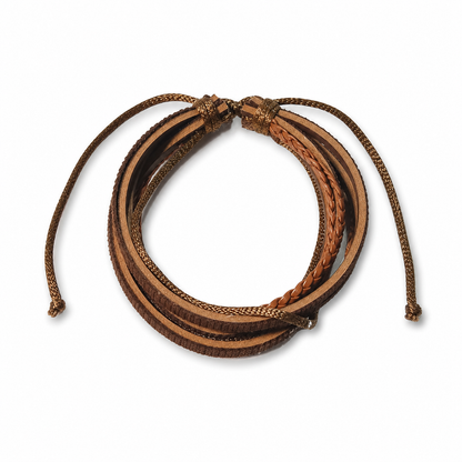 Brown Braided Leather Wrap Bracelet