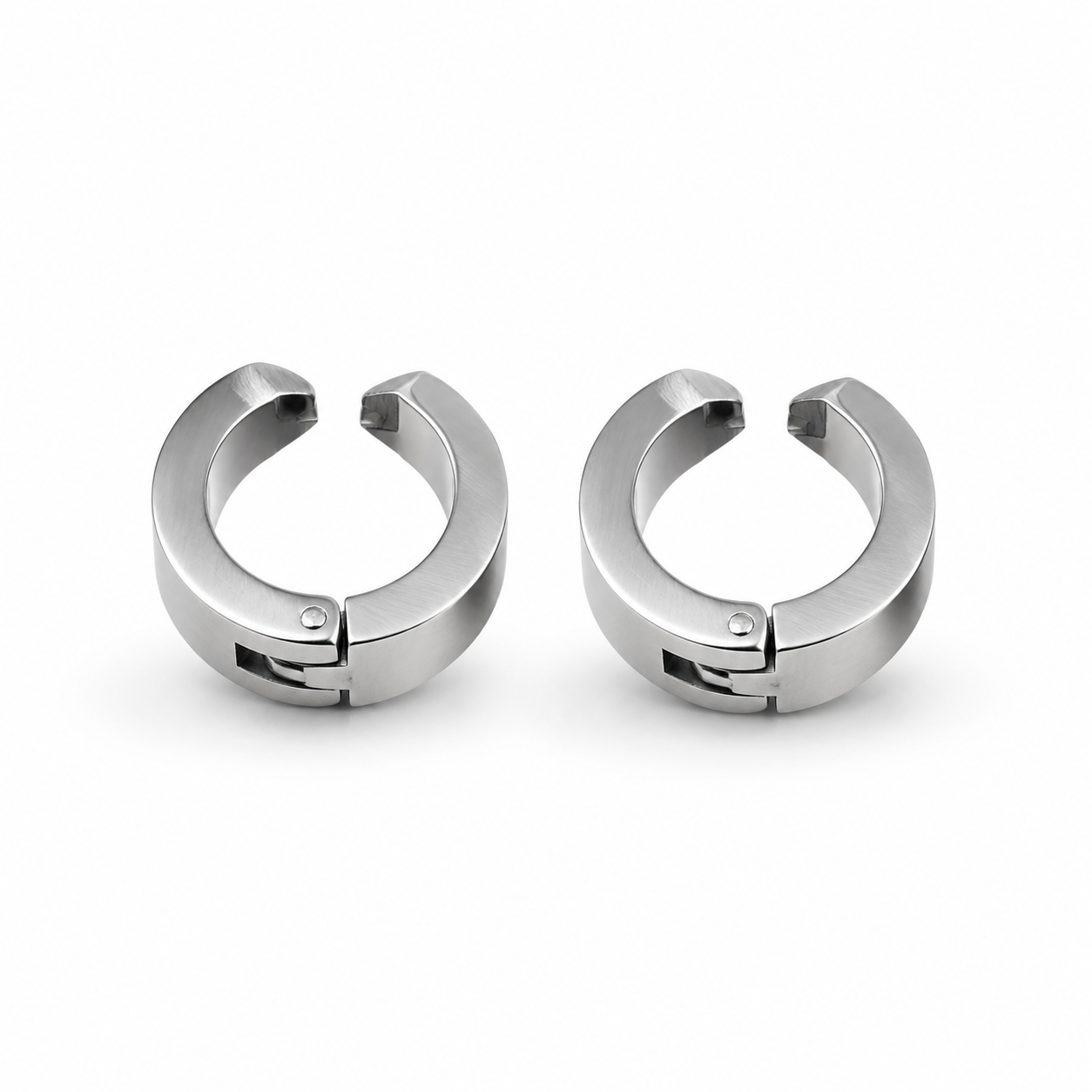 Men’s Silver Hoop Ear Studs – Stainless Steel Huggie Earrings